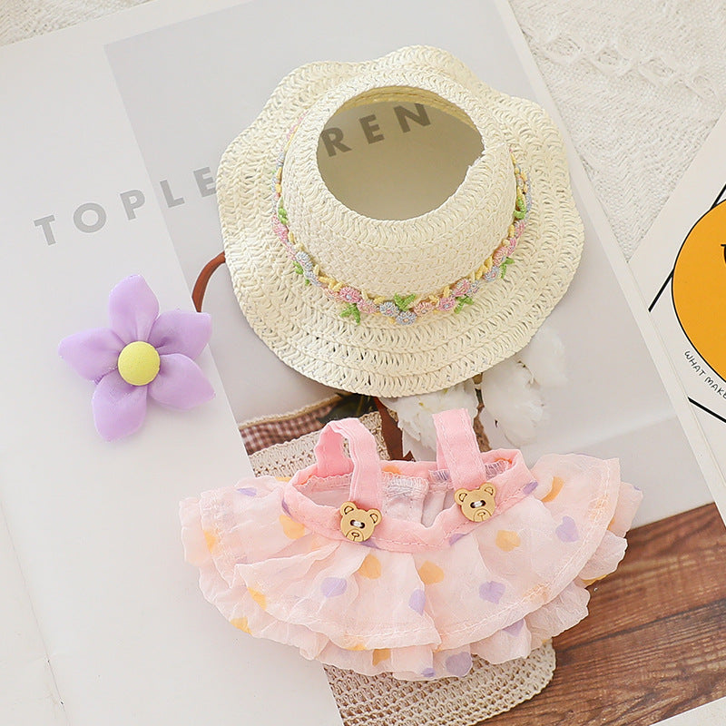 Labubu princess dress with straw hat doll clothes