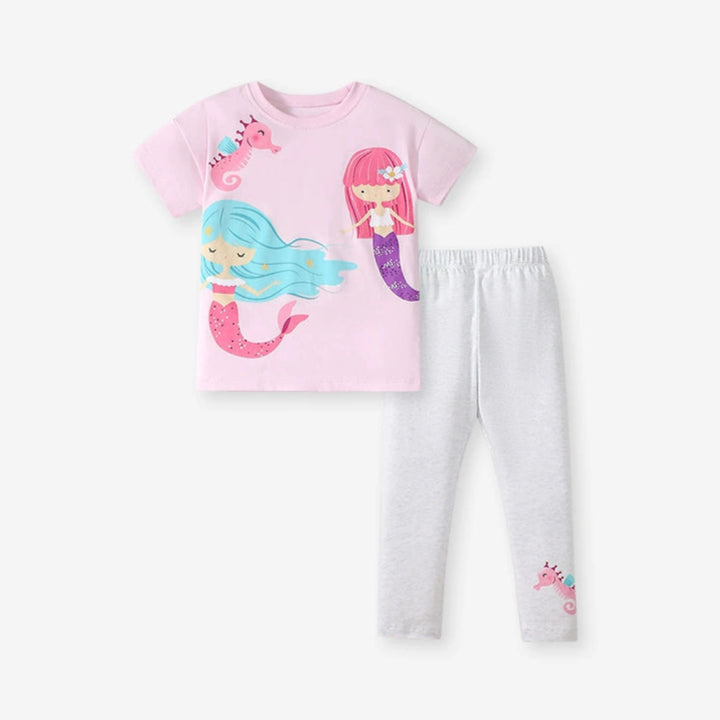 Pink Mermaid Short Sleeve tee& leggings set for girls