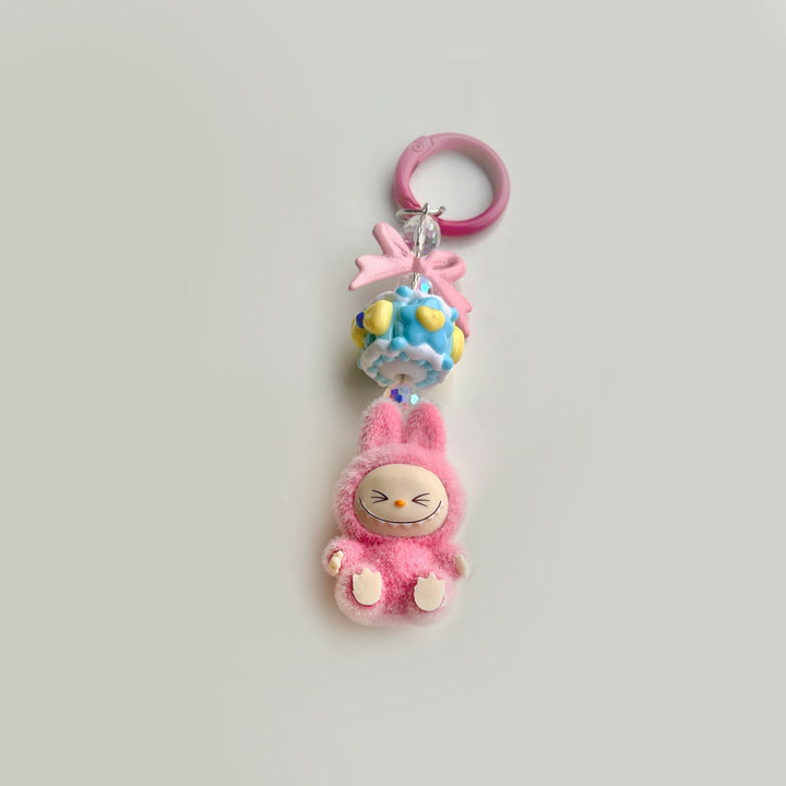 Flocked Mini Labubu candy Keychain bag pendant
