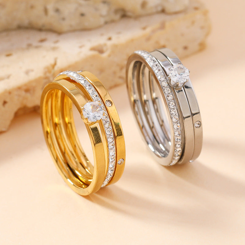 Stainless steel diamond ring 3PCS set