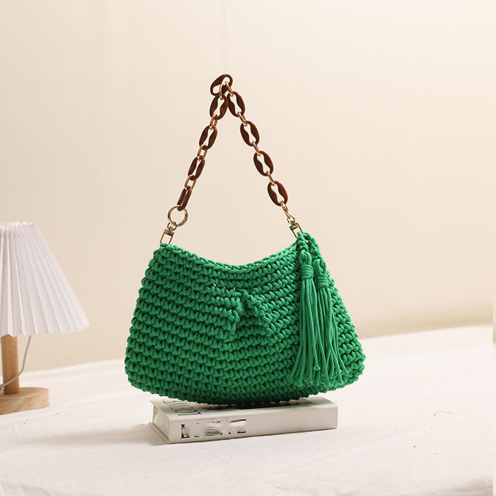 Underarm cotton woven bag tassel shoulder beach bag
