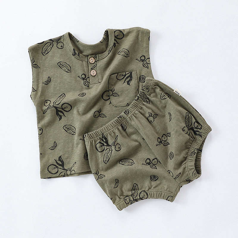 Summer boys girls pure cotton sleeveless top&short set