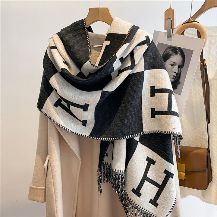 Imitation cashmere tassel scarf double-side warm scarf
