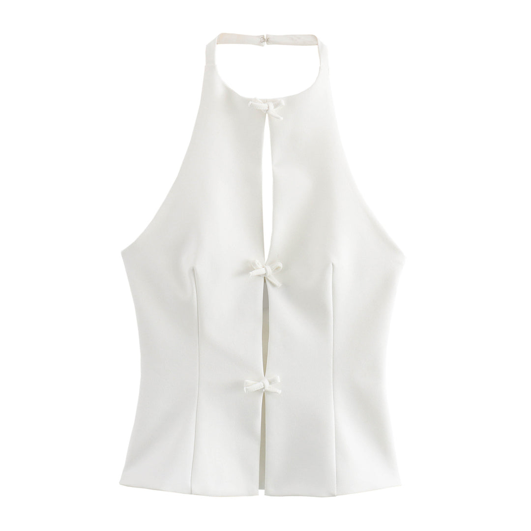 Halter Neck Bow Tie Solid Color sleeveless Top