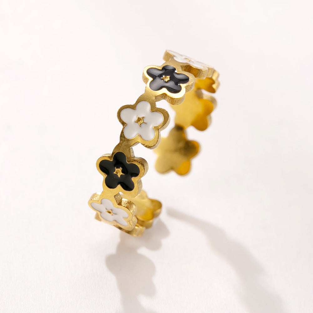 Colorful smiley flower adjustable titanium steel ring