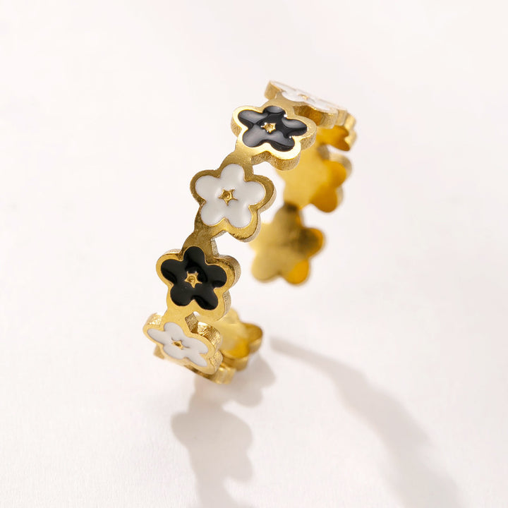 Colorful smiley flower adjustable titanium steel ring