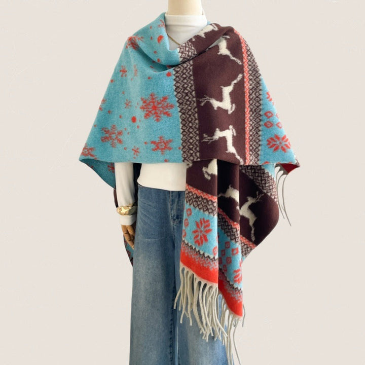 Snowflake deer jacquard shawl Christmas warm shawl scarf