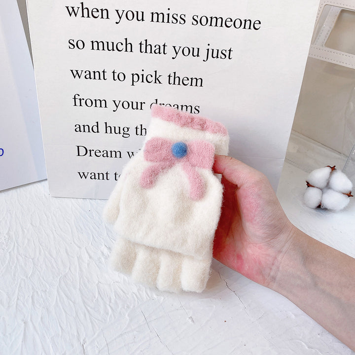 Sweet bow half-finger gloves with flip-top