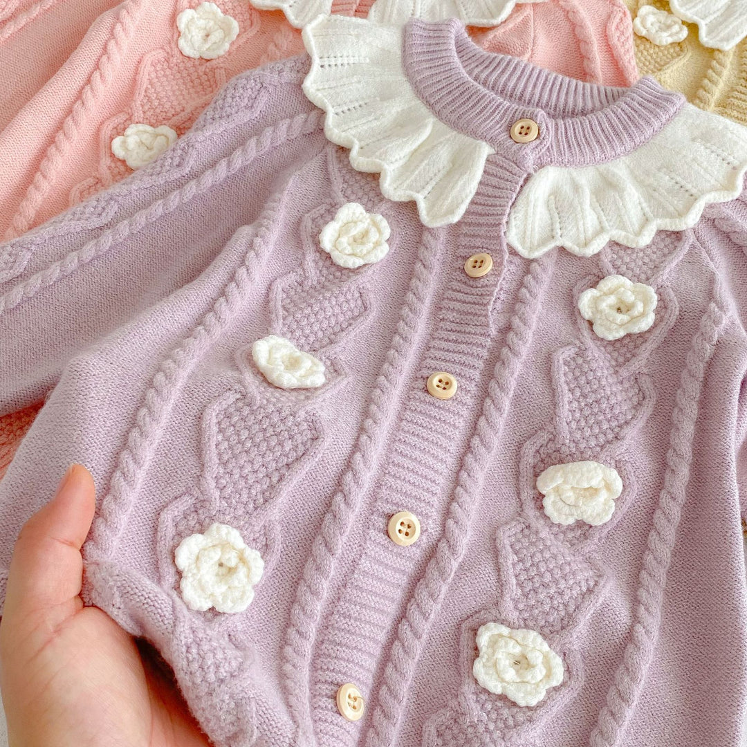 Baby girls crocheted flowers lotus leaf collar knitted romper