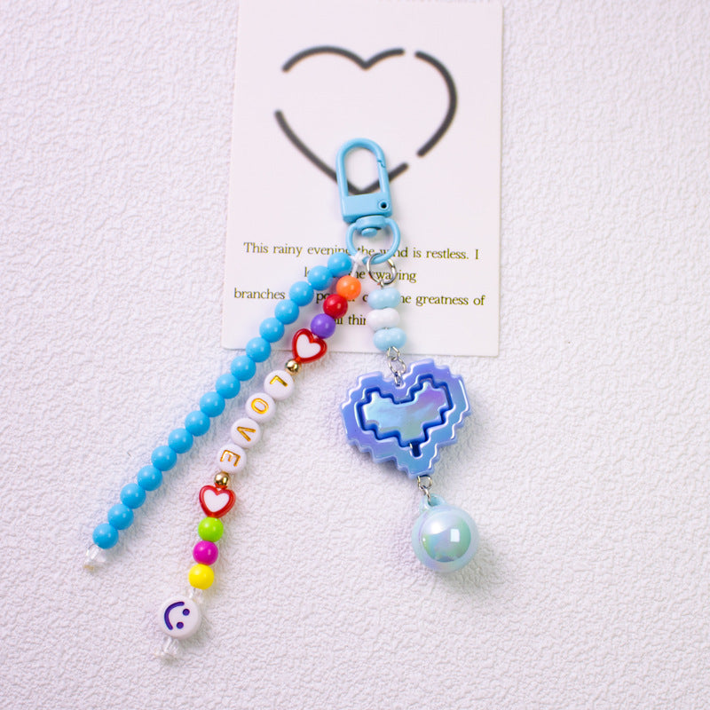 LOVE heart-shaped car keychain with sweet letter beads