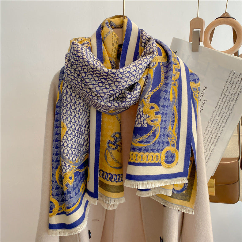 Imitation cashmere double-sided jacquard letter chain warm scarf