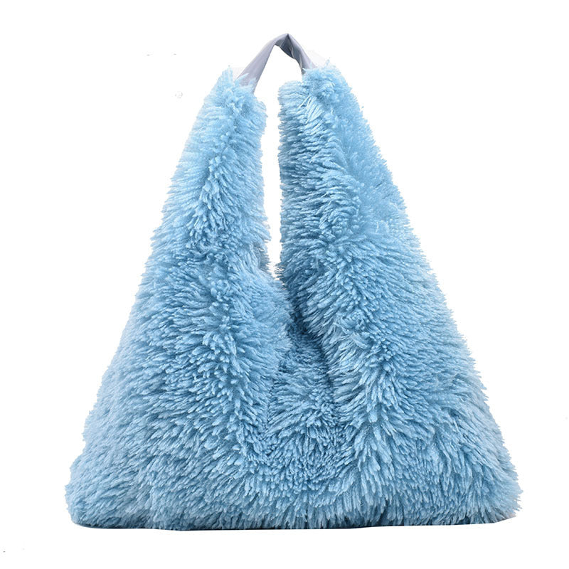 Large capacity plush bag solid color furry shoulder bag