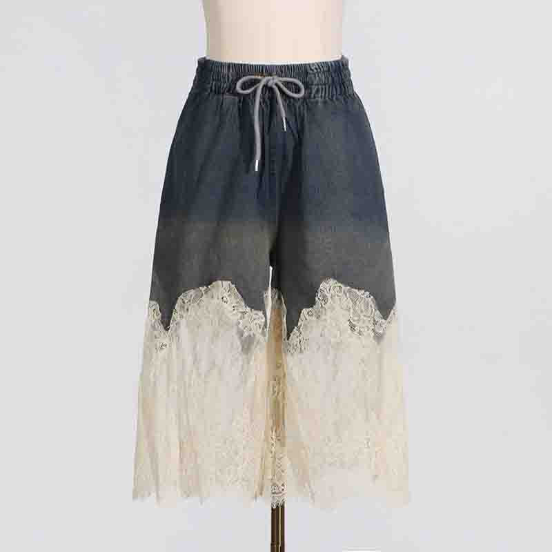 Women's lace-detail denim top & shorts matching set