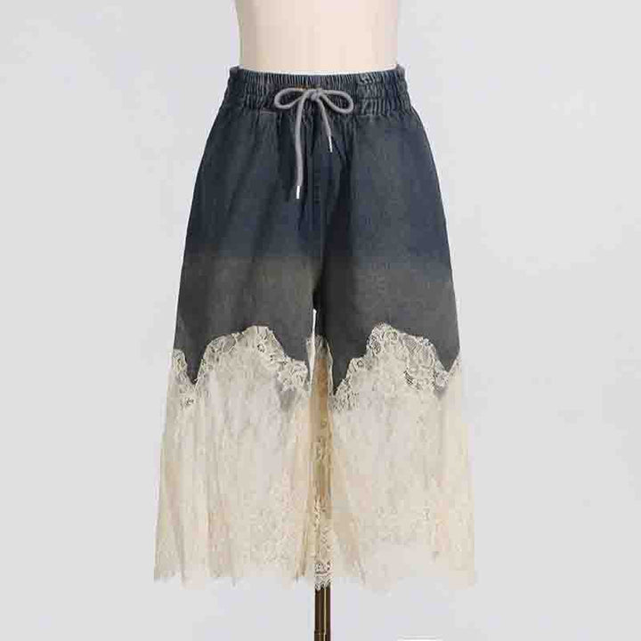 Women's lace-detail denim top & shorts matching set