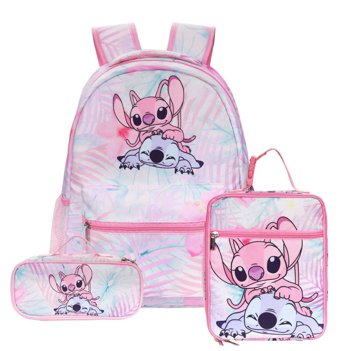 Stitch printed school backpack with lunch bag pencil bag