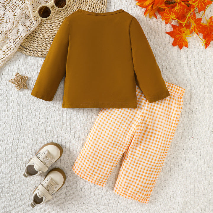 Baby boys Halloween embroidered top&plaid pant set