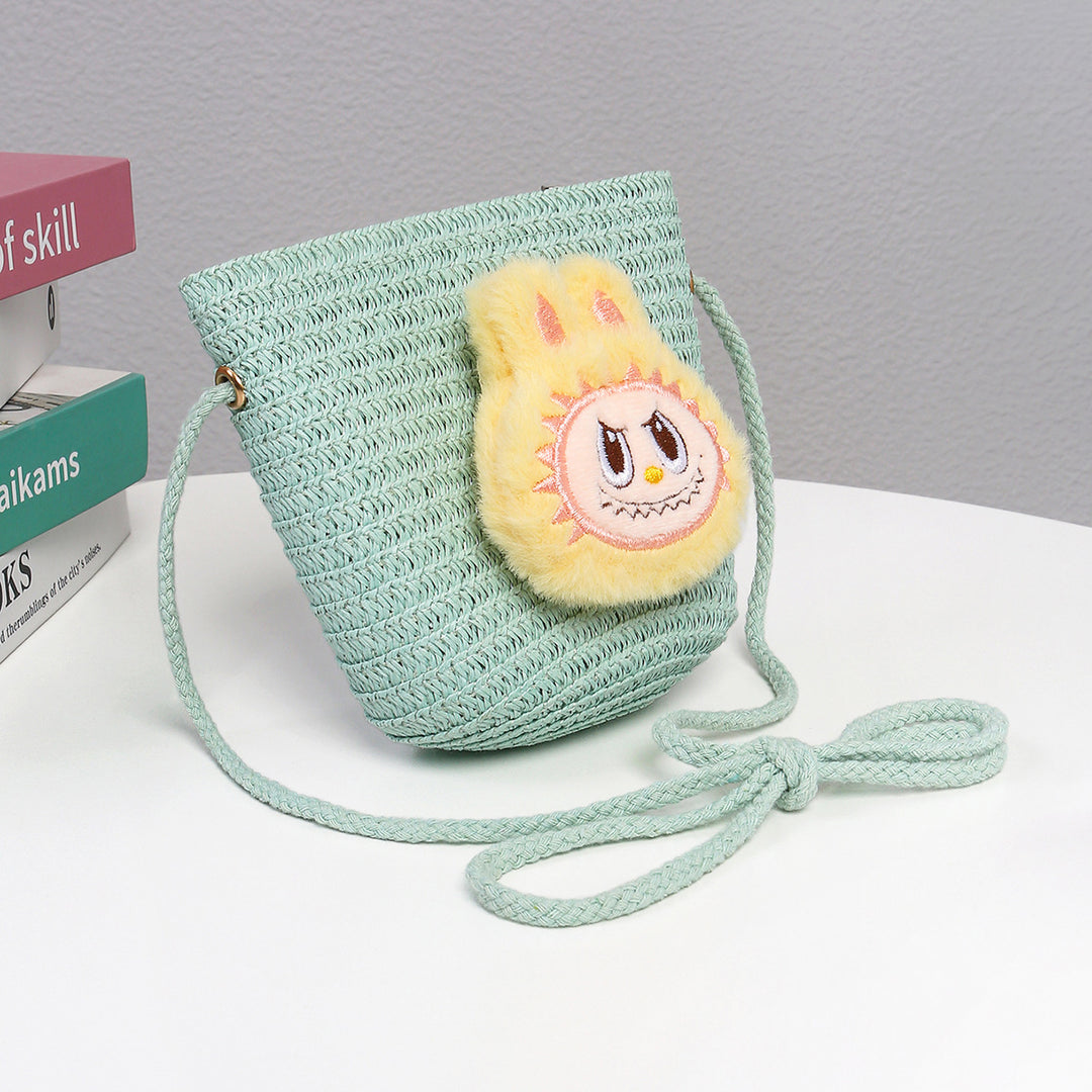 Cartoon cute monster Handmade Woven Straw Crossbody Bag