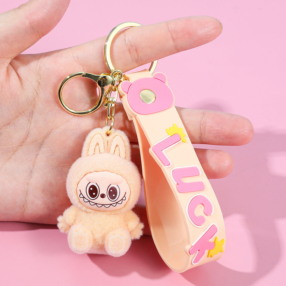 Labubu flocking keychain labubu pendant school gift