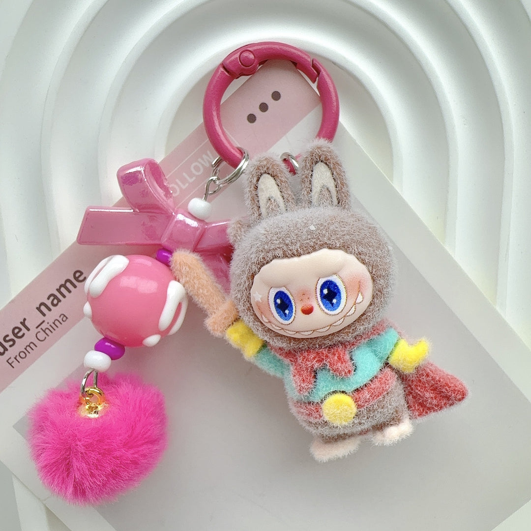 Flocked knight hero cute monster keychain bag charms
