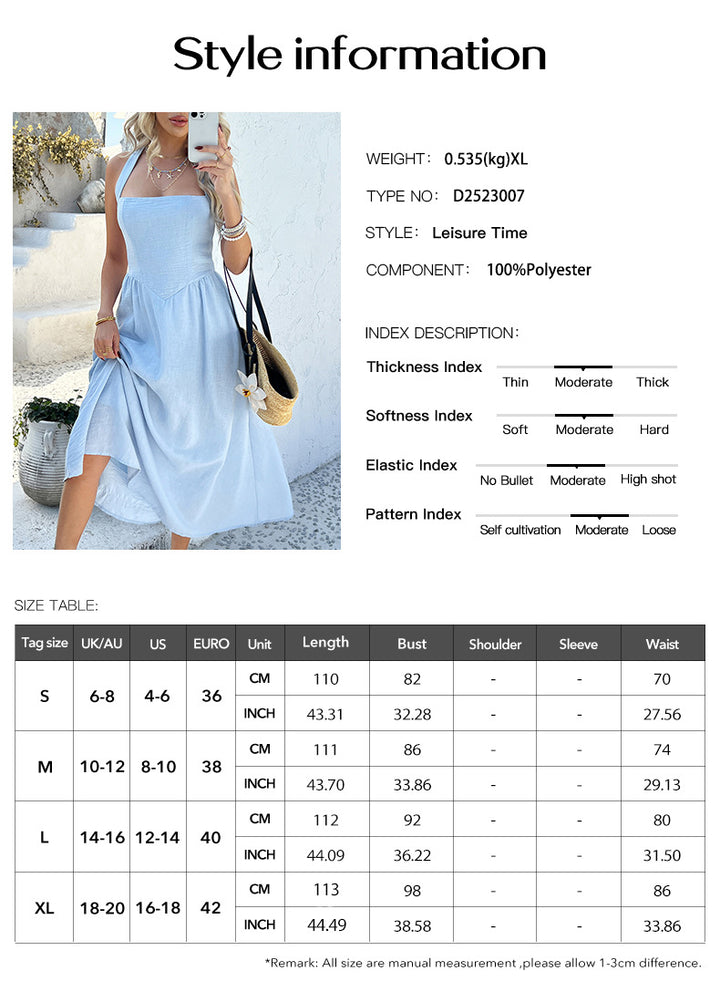 Solid color high waist sleeveless halter neck dress for women