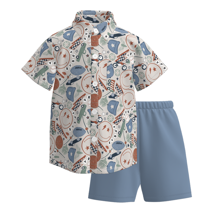 Back to school shirt&short 2pcs set for boys