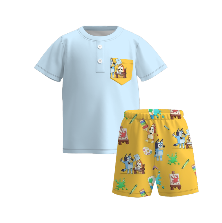 Back to school bluey puff sleeve top&flare pant set