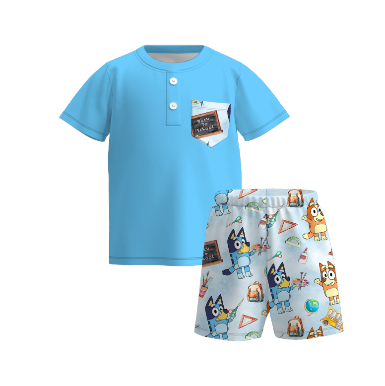 Back to school bluey puff sleeve top&flare pant set