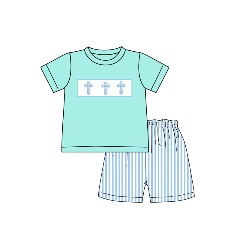 Easter cross embroidered sibling outfits for boys girls