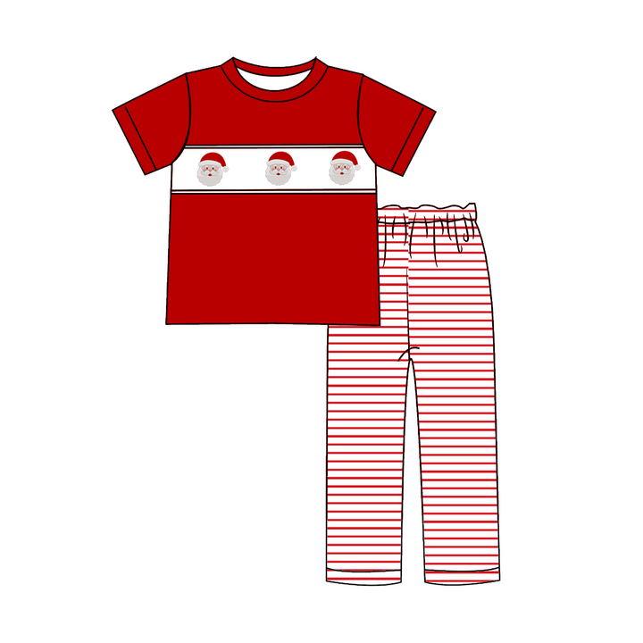 Christmas Red Stripe Santa Embroidery Sibling Matching Outfits Collection