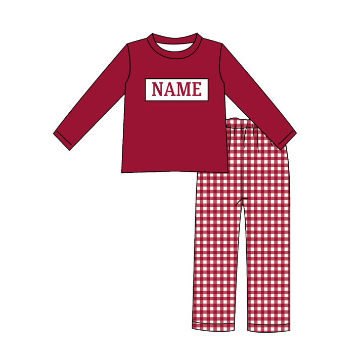 Personalized Custom Name Burgundy Gingham Plaid Sibling Matching Outfits