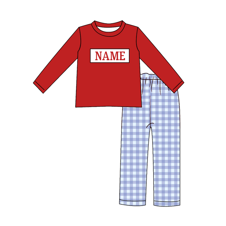 Personalized Embroidered Name Pink&amp;Blue Gingham Matching Siblings Outfits