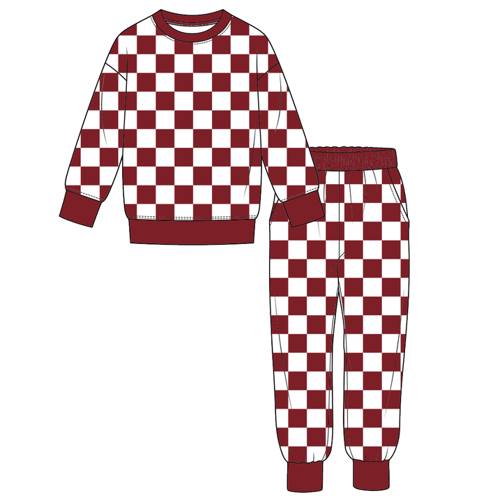 Boys Checkerboard Sweatshirt and Jogger Pants 2PCS Set