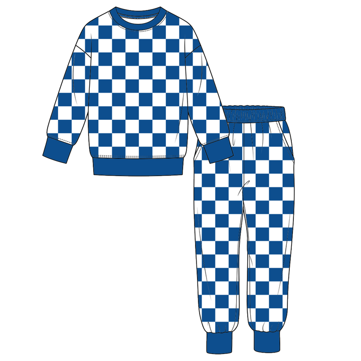 Boys Checkerboard Sweatshirt and Jogger Pants 2PCS Set