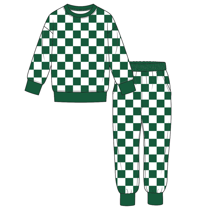 Boys Checkerboard Sweatshirt and Jogger Pants 2PCS Set