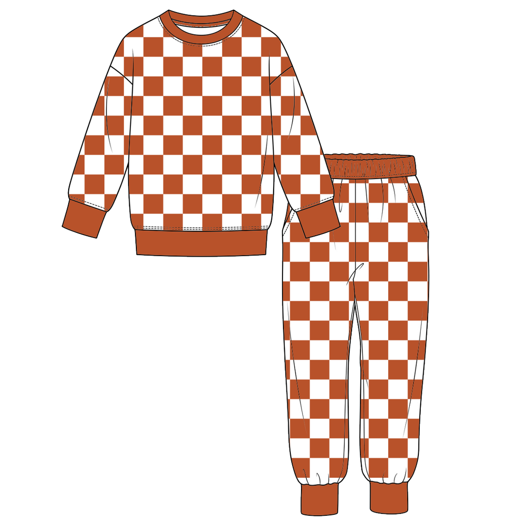 Boys Checkerboard Sweatshirt and Jogger Pants 2PCS Set