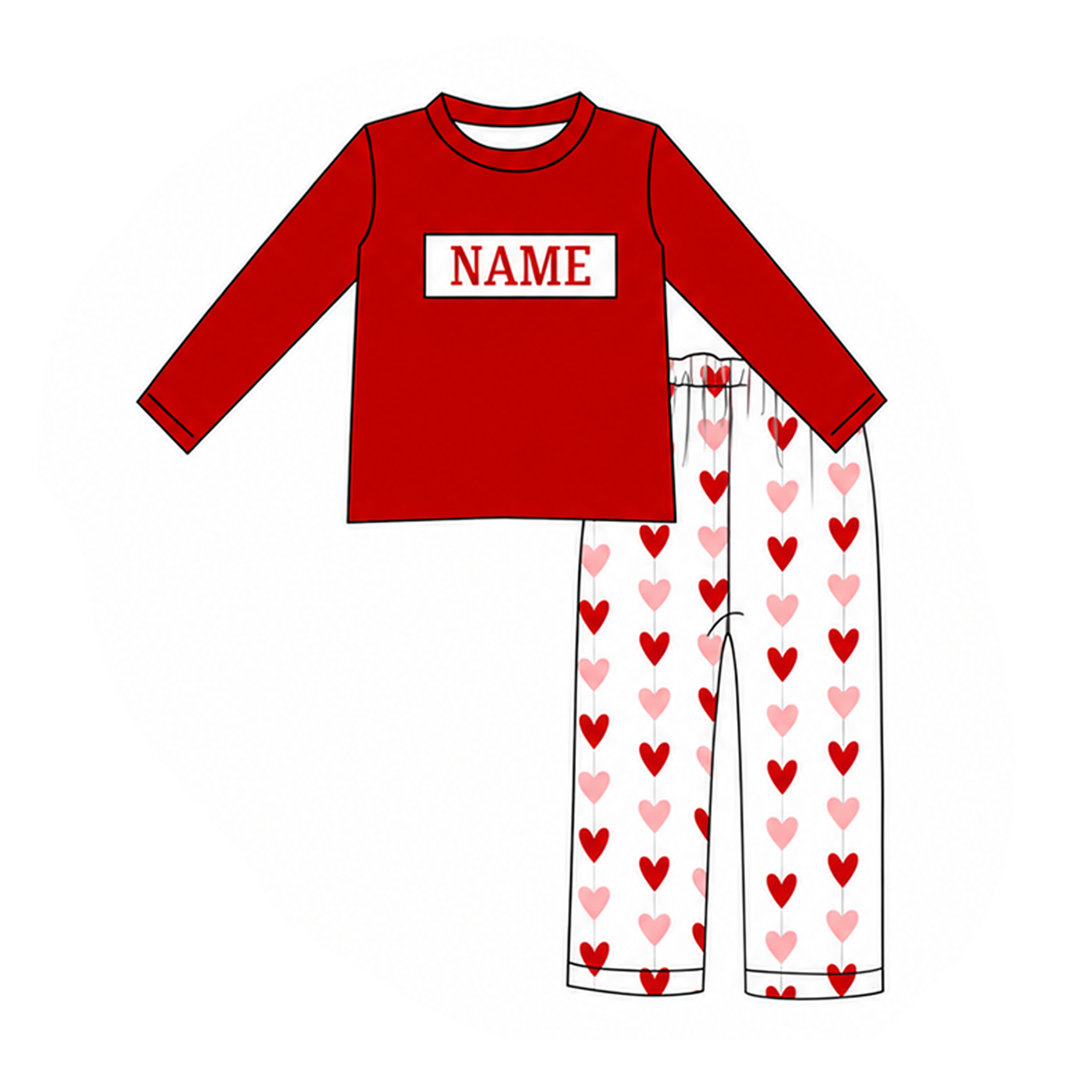 Personalized Valentine Red Heart Print Sibling Outfits