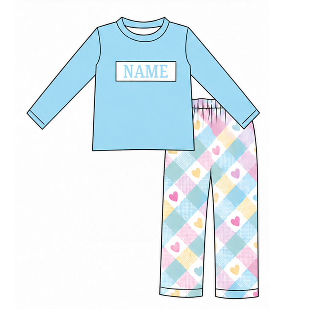 Personalized Pastel Heart Plaid Sibling Outfits Custom Name Valentine&