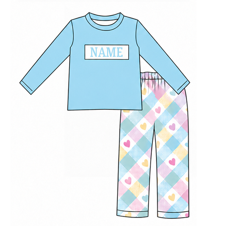Personalized Pastel Heart Plaid Sibling Outfits Custom Name Valentine&