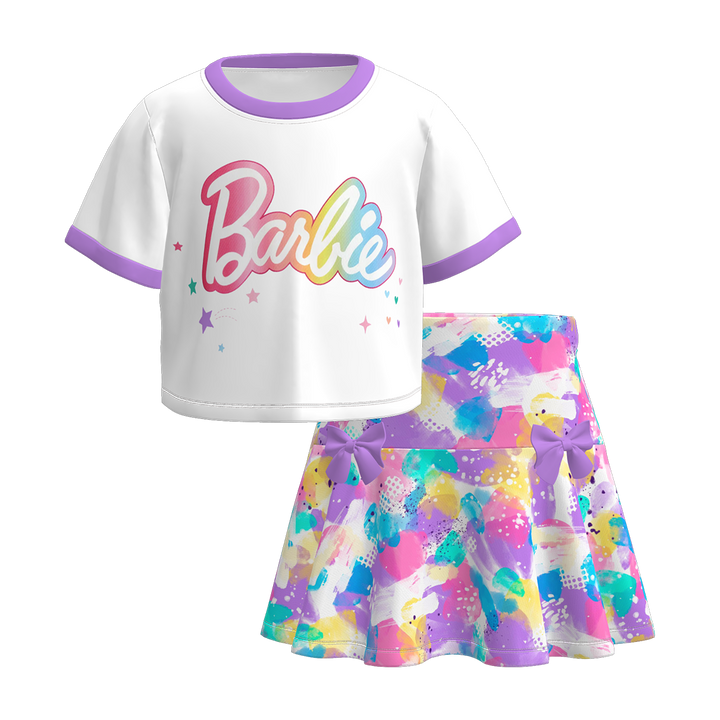 Girls Princess Print Short Sleeve T-shirt&Short Skirt Set