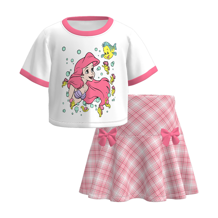Girls Princess Print Short Sleeve T-shirt&Short Skirt Set