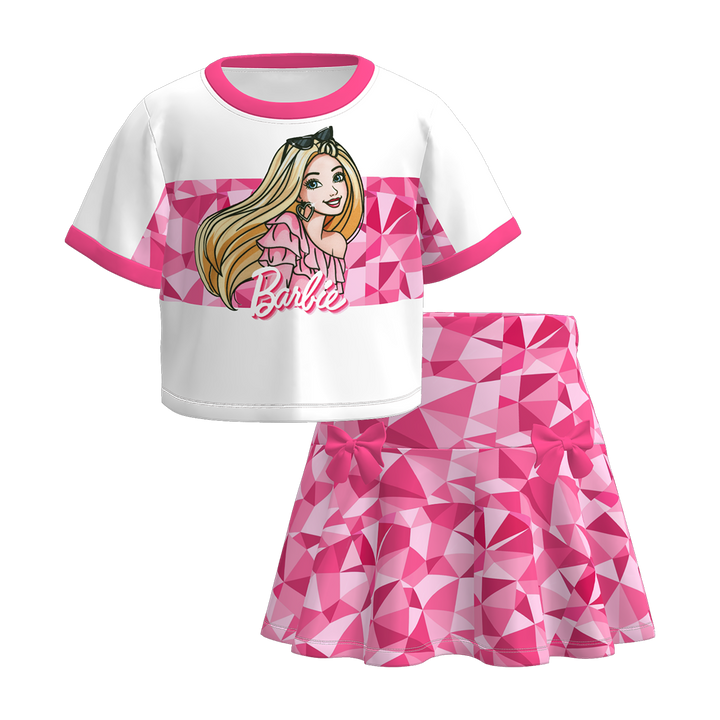 Girls Princess Print Short Sleeve T-shirt&Short Skirt Set