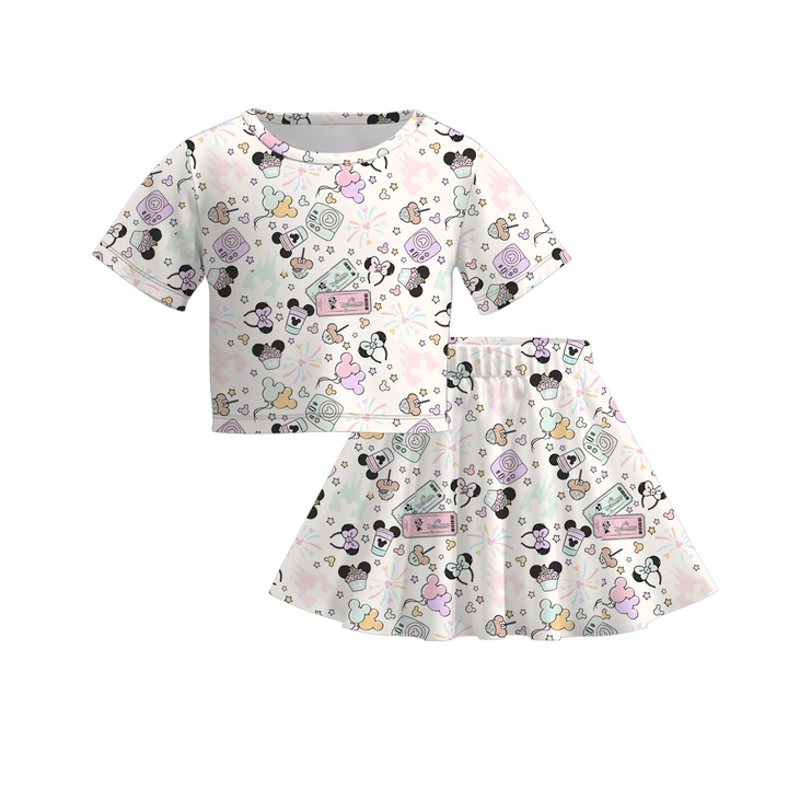 Girls summer cartoon printed skirt set