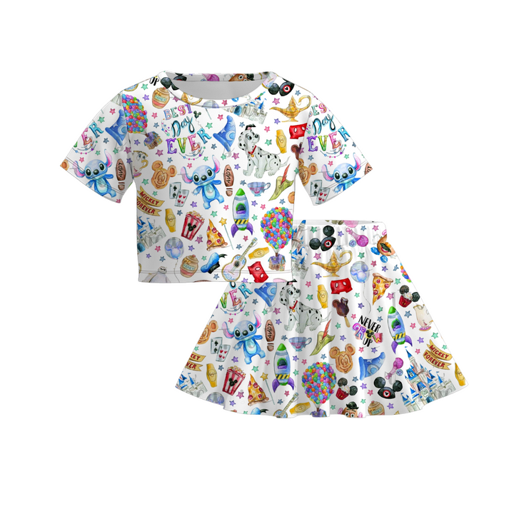 Girls summer cartoon printed skirt set