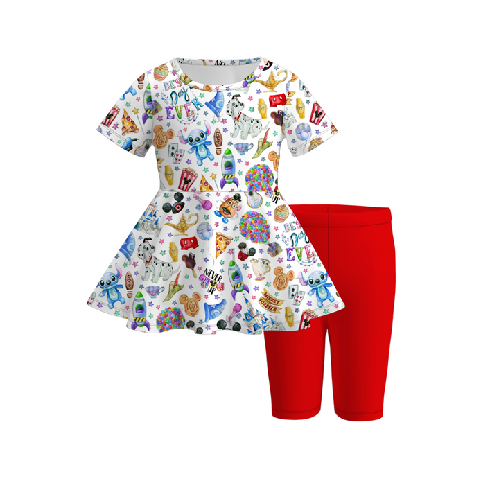 Girls summer cartoon printed top&short leggings 2pcs set