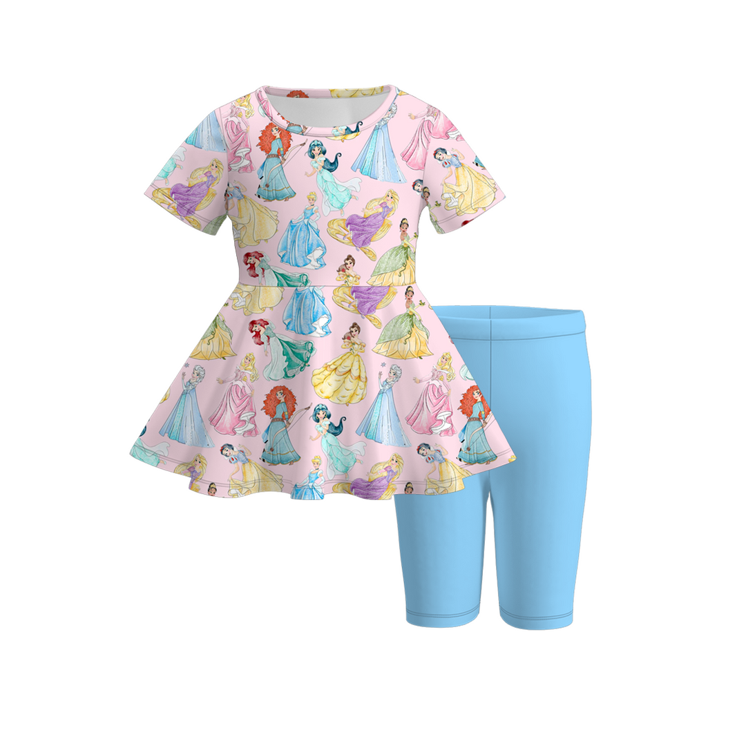 Girls summer cartoon printed top&short leggings 2pcs set