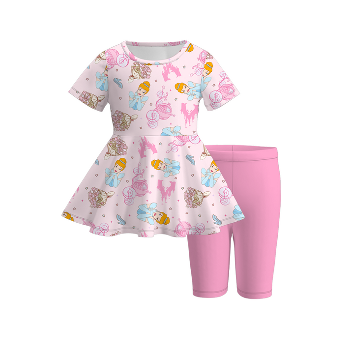 Girls summer cartoon printed top&short leggings 2pcs set