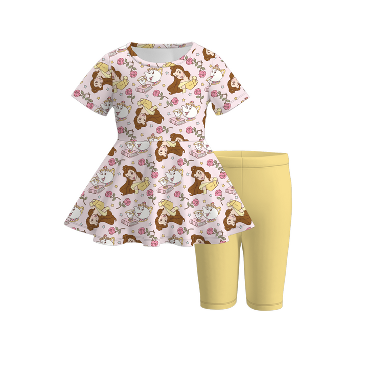 Girls summer cartoon printed top&short leggings 2pcs set