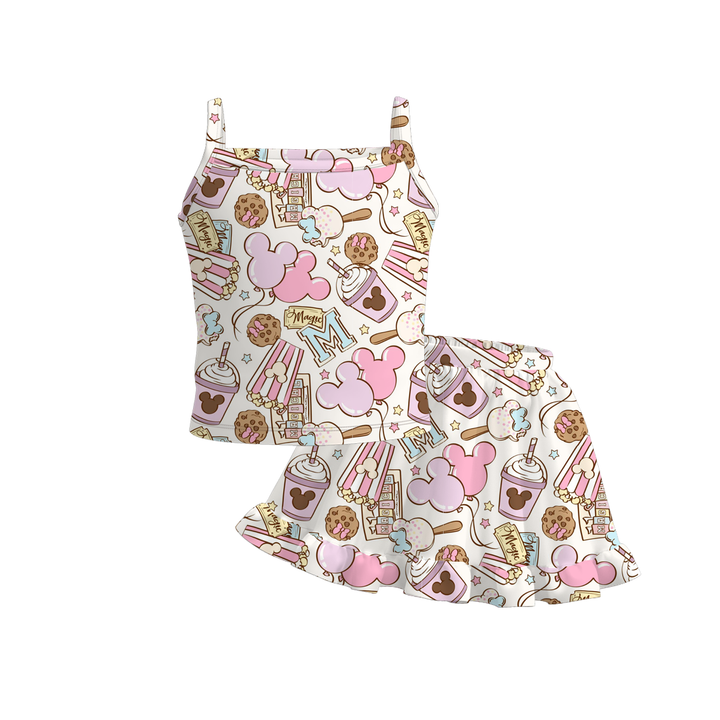 Girls sling top&short skirt 2pcs set