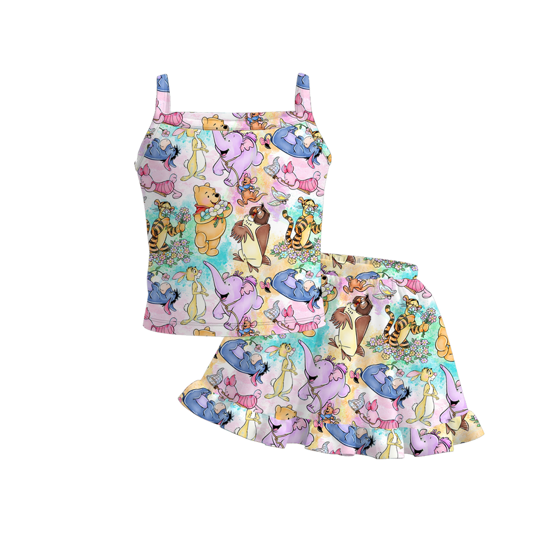 Girls sling top&short skirt 2pcs set