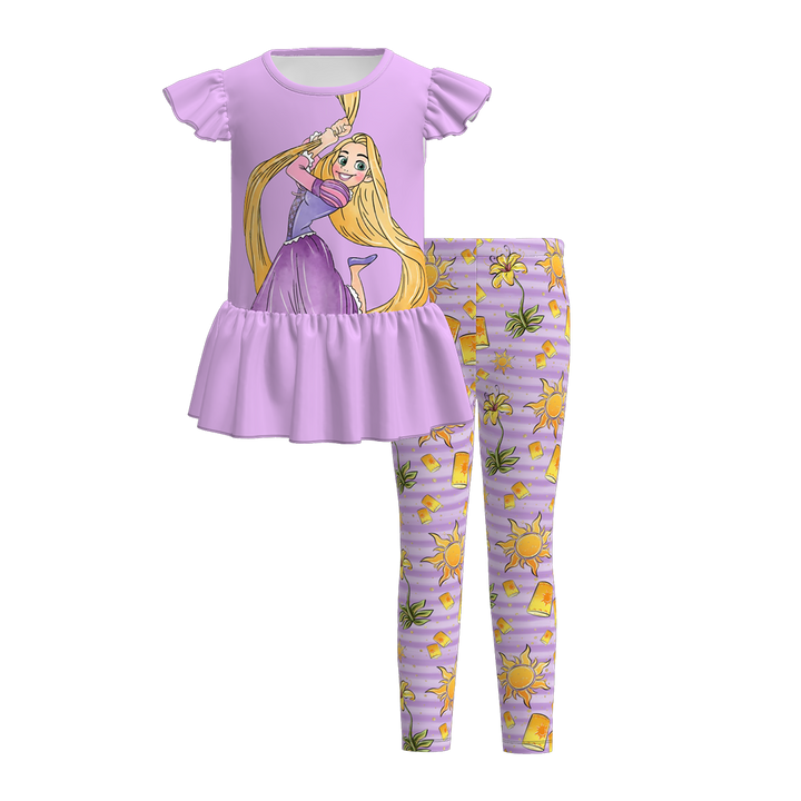 Girls flutter sleeve dress top&leggings 2pcs set